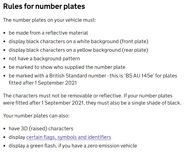 GOV UK Rules For Number Plates