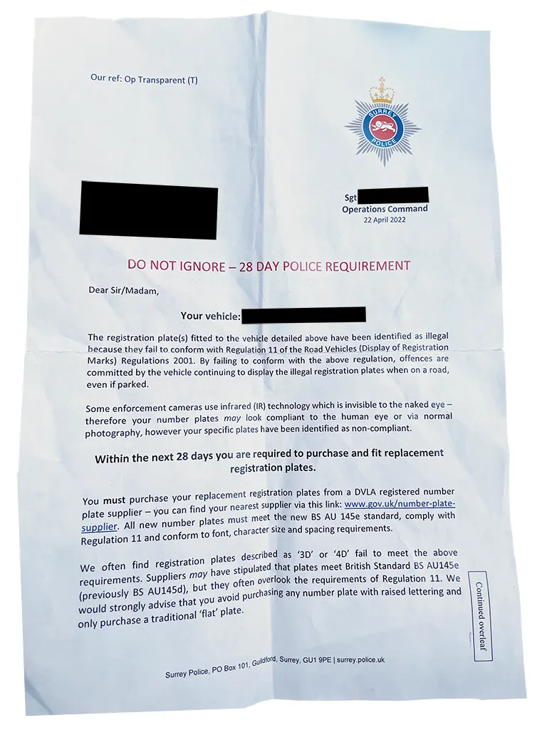 Threatening Letter From Surrey Police